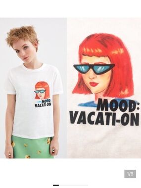 Zara White Mood Vacation
Graphic Tee T Shirt Size Large